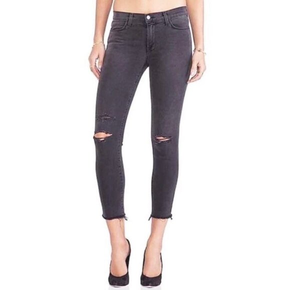 J Brand Womens Mercy Cropped Skinny Jeans Gray Distressed Raw Hem size 26 - Picture 1 of 14